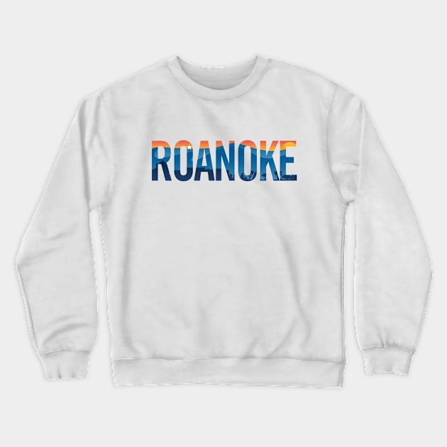 Roanoke pride illustration with mountains, star, city scape and sunset Crewneck Sweatshirt by hobrath